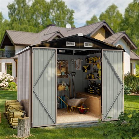 Amazon.com : Aoxun 8' x 6' Metal Outdoor Storage Shed, Steel Utility ...