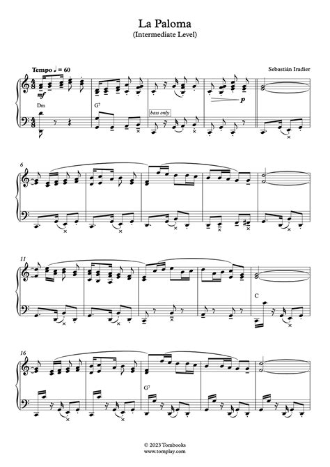 Sheet music la paloma intermediate level solo accordion iradier ...