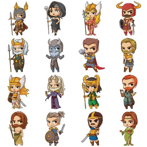Chibi Norse Gods And Goddesses Clipart Vector Collection - FriendlyStock