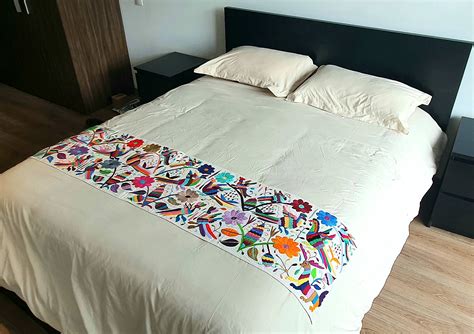 Mexican Handmade Bed or Table Runner Authentic Otomi Tenango Embroidery ...