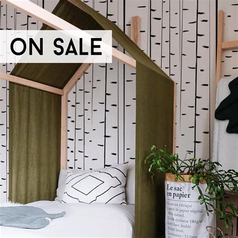 US Crib Size Floor Bed With Olive Green Linen Cover and Chimney, Kids ...