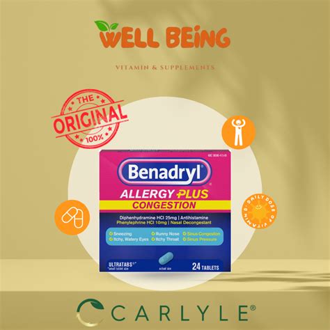 Jual Benadryl Allergy Plus Congestion Ultratabs, Medicine with Diphenhydramine HCl Antihistamine ...