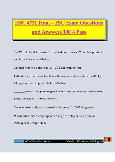 HSC 4711 Final – FSU Exam Questions and Answers 100% Pass - HSC 4711 ...