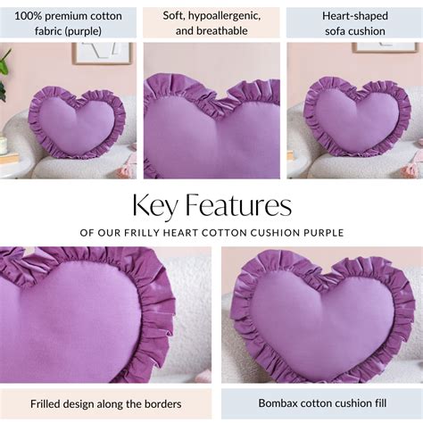 Frilly Heart Cotton Cushion Purple 43x38cm Online - Premium Cushion ...