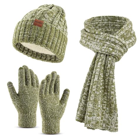 Hat Scarf Glove Set Women: 3 in 1 Beanie Long Scarf and Touch Screen ...