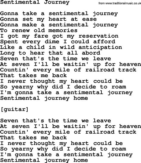 Willie Nelson song: Sentimental Journey, lyrics