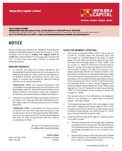 ABCL AGM Notice - Annual Report 2022-23 1 n NOTICE Notice (Contd ...