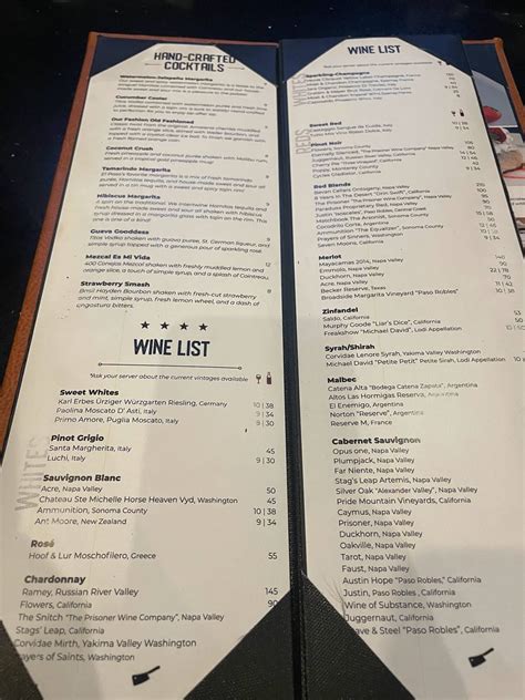 Menu at West Texas Chophouse steakhouse, El Paso