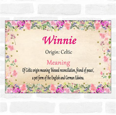 Winnie Name Meaning Floral Certificate - The Card Zoo