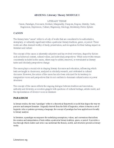 6B12ENG: Literary Theory Concepts and Key Terms Overview - Studocu