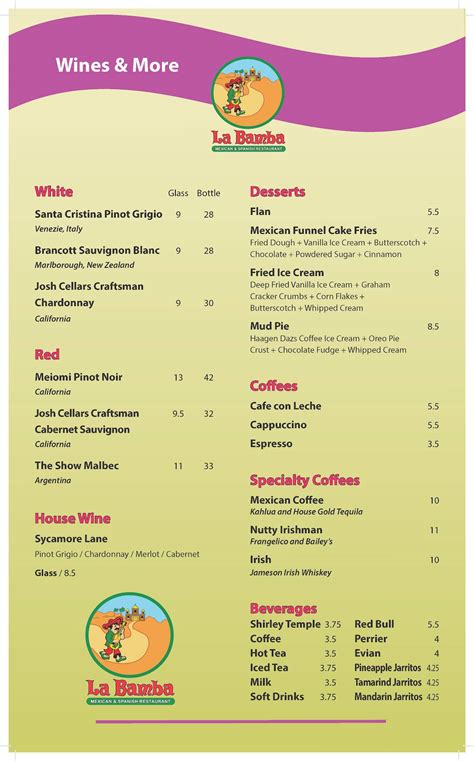 Carta de La Bamba Mexican and Spanish Restaurants, Fort Lauderdale, N ...