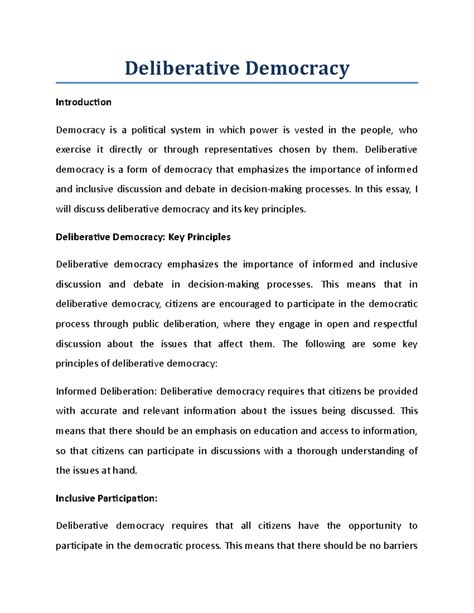Deliberative Democracy - Deliberative Democracy Introduction Democracy ...