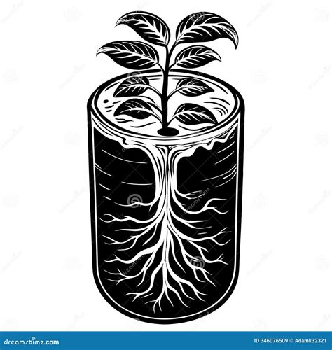 Vector Illustration of Tree Trunk with Sprouting Plant and Roots Stock ...