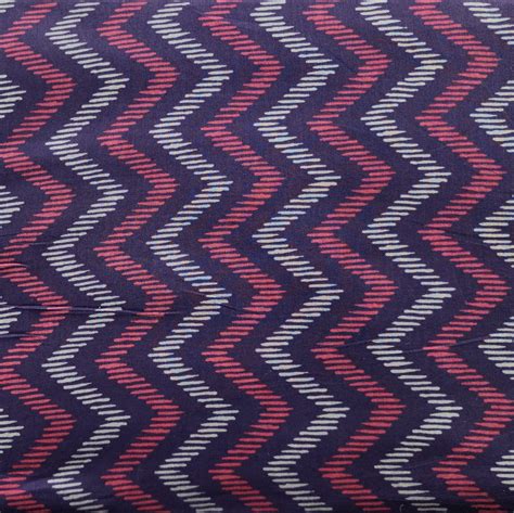 Pure Cotton Screen Print Navy Blue With Red Zig -Zag Fabric – Sanskruti