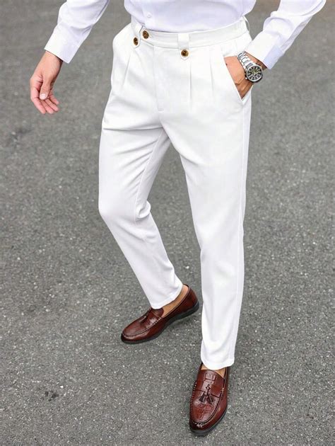 Manfinity Bizformal Men's Fitted Slant Pocket Tapered Suit Pants ...