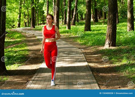 Running Girl Morning Jogging in the Woods Stock Photo - Image of ...