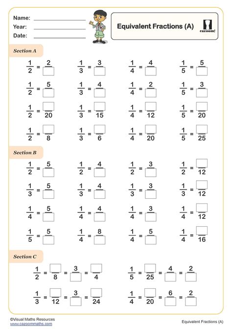 Equivalent Fractions (A) Worksheet | PDF printable Number Worksheets