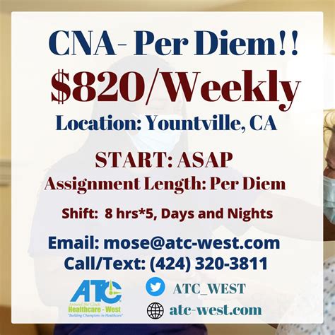 ATC Healthcare is hiring CNA – Per Diem ($820/Weekly)!! Location ...