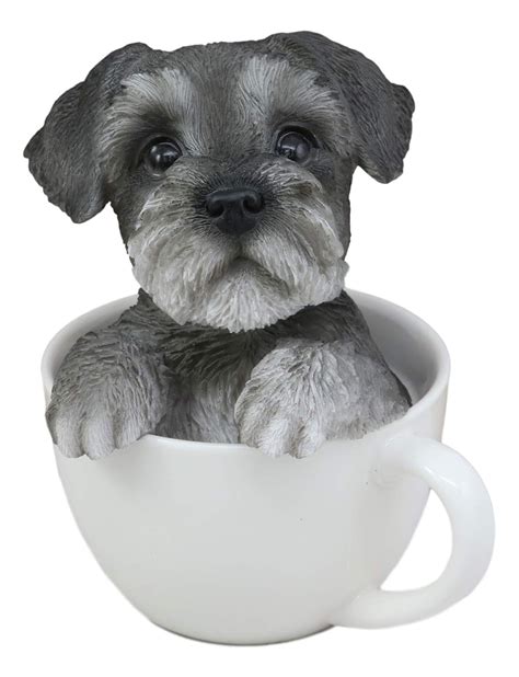 Ebros Realistic Grey Adorable Schnauzer Dog in Teacup Statue 5.75" Tall ...