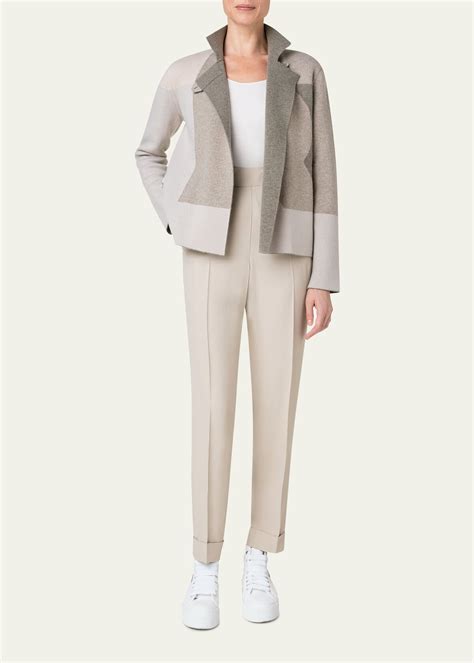 Akris Cashmere Knit Jacket With Neutral Block Intarsia Detail - Clay ...