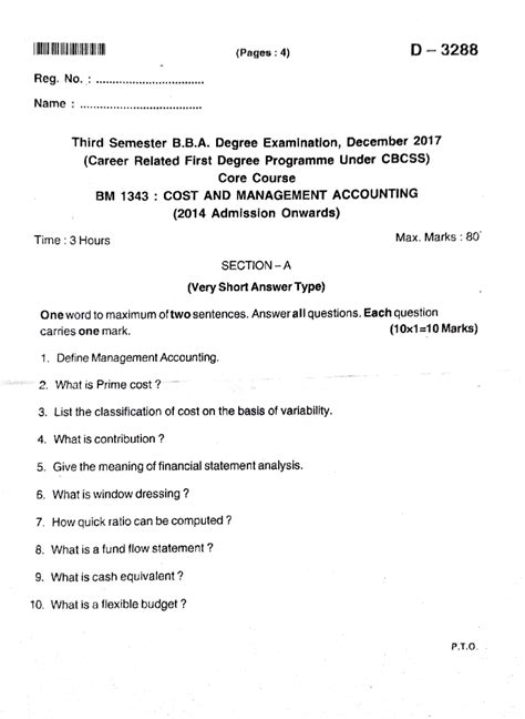 Cost and Management previous question paper BM 1343 D- 3288 - (Pages: 4 ...