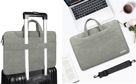 Probus PU Leather Laptop Sleeve Case Messenger Organizer Bag -Grey ...