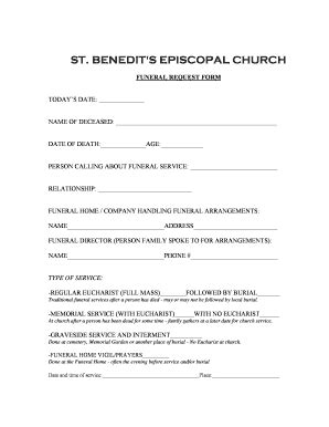 FUNERAL REQUEST FORM - FOR INITIAL CALL - Saintbenedicts - Fill and ...