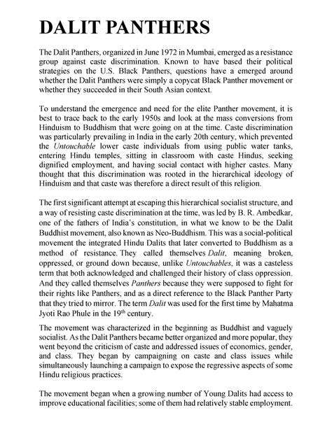 Dalit panthrs - DALIT PANTHERS The Dalit Panthers, organized in June ...