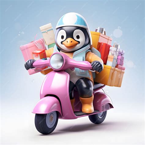 View of cartoon animated 3d penguin on scooter | AI-generated image