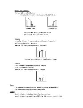 Shape, Center, Spread (Quick Reference Sheet for AP Statistics) | TpT