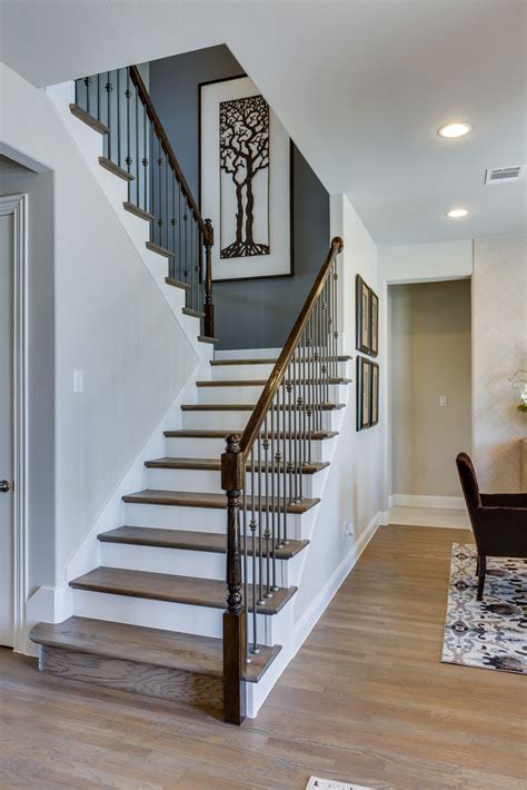 Gehan Homes Stairway - Light Rustic Hardwood Tread, White Risers, U ...