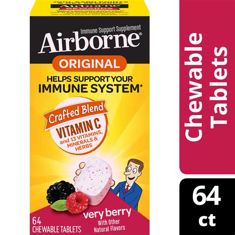 Buy Airborne Very Berry Chewable Tablets, 64 count - 1000mg of Vitamin ...
