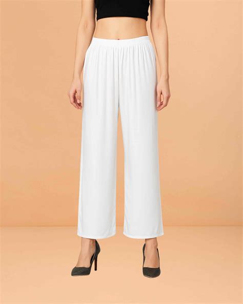 Go colors women's mid rise basic relaxed fit palazzo - White – Ambika ...
