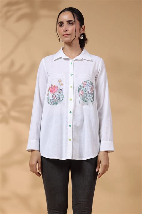 White Cotton Flex Shirt with Embroidered – Kaftanize