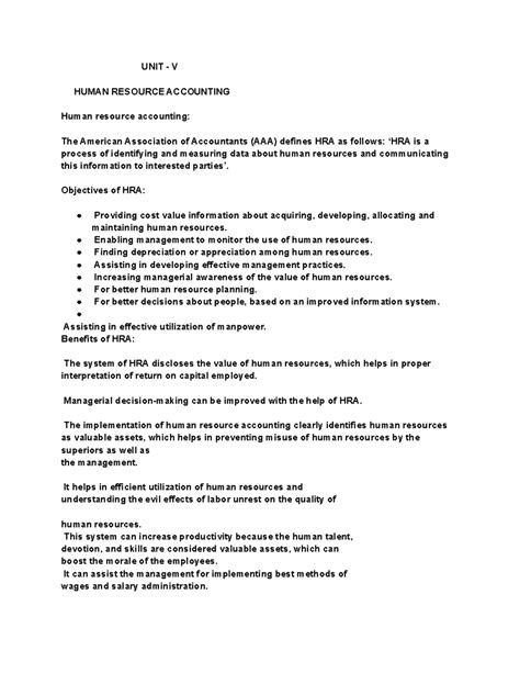 Human Resource Accounting - UNIT - V HUMAN RESOURCE ACCOUNTING Human ...