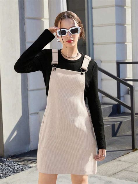 SHEIN Teen Girls' Solid Color Corduroy Pinafore Dress With Pockets ...