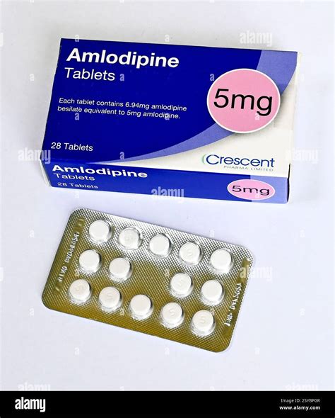 Photograph of a pack of Amlodipine Tablets. Each tablet contains 6.94mg ...