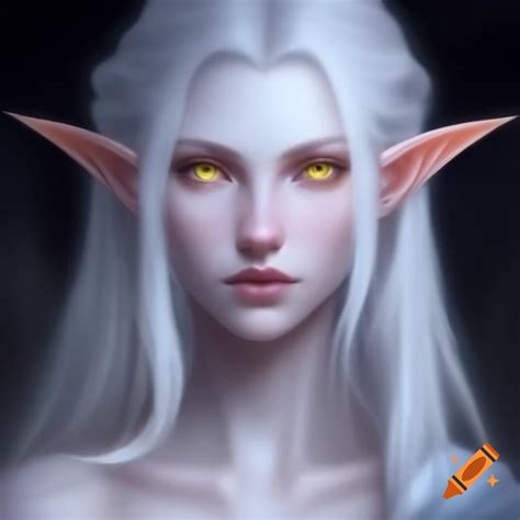 Ethereal elven man with white hair and golden eyes descending from the ...