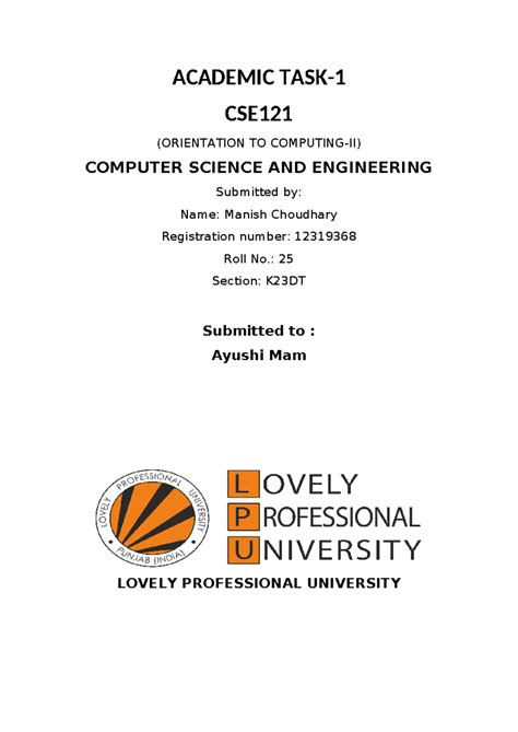 Profile Creation template CA 1 - ACADEMIC TASK- CSE (ORIENTATION TO ...