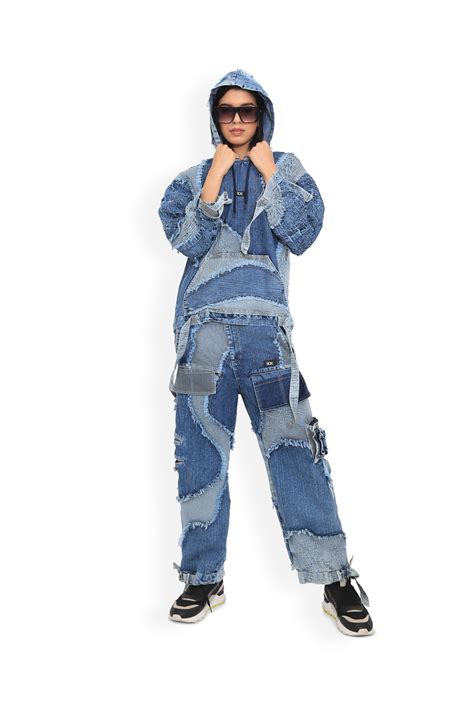 Blue Panel Distressed Cargo Pants – House of DK