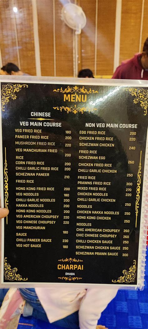 Menu at Charpai Dhaba, Hyderabad