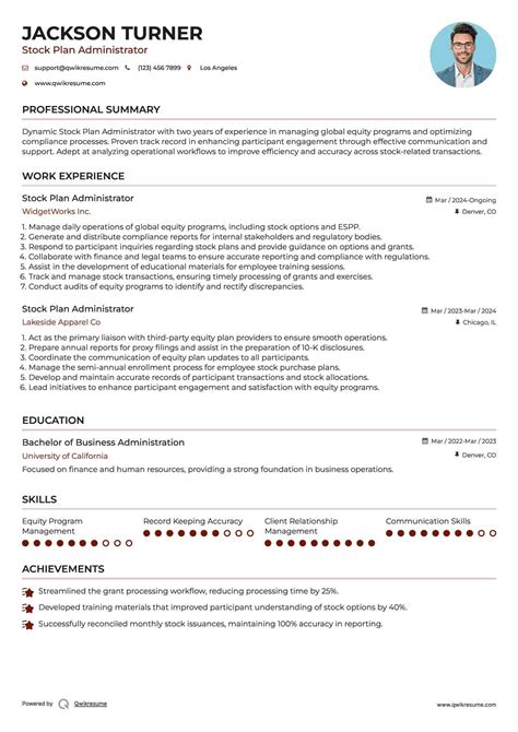 10+ Stock Plan Administrator Resume Samples & Templates for 2025