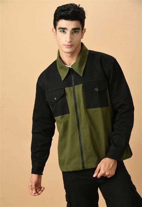 Black and Olive Overshirt with Zip by Offmint - A Contemporary Twist o