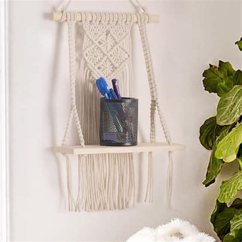 Decazone Macrame Indoor Wall Hanging Shelf Chic Decor Wood Floating ...