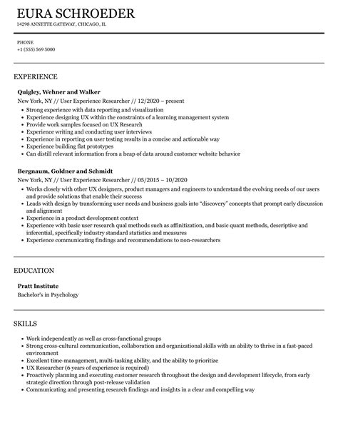 User Experience Researcher Resume Samples | Velvet Jobs