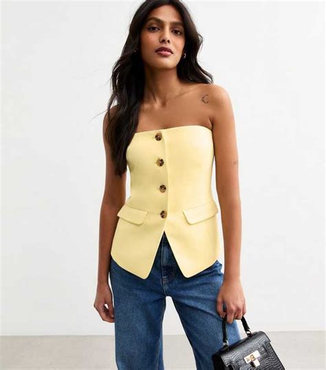 Light Yellow Button Front Bandeau Waistcoat | New Look