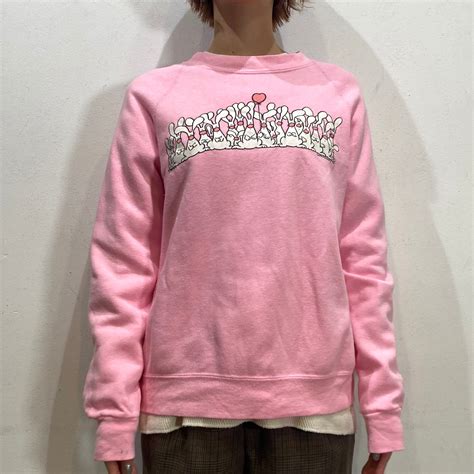80s rabbits printed pink sweat shirt | LEMON