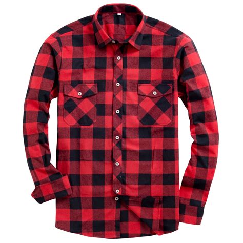 Alimens & Gentle Mens Long Sleeve Red Plaid Flannel Shirts Casual ...