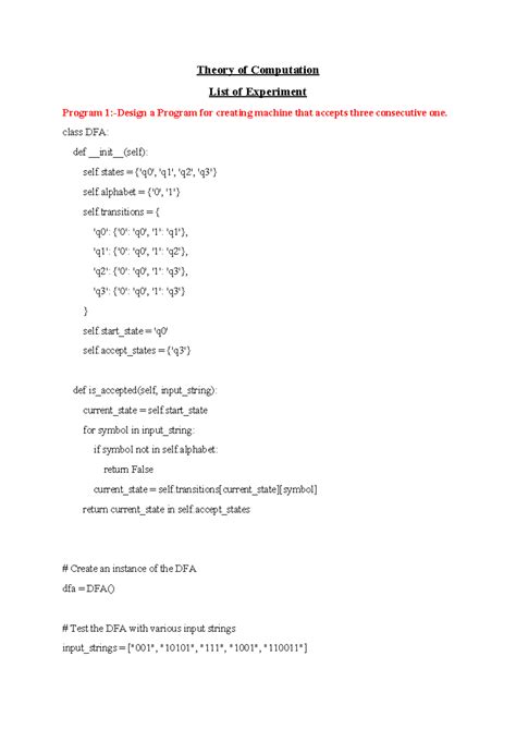 Theory of Computation List of Practicals - Theory of Computation List ...
