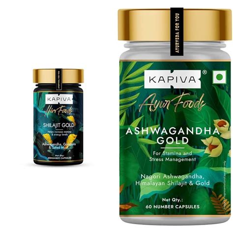Kapiva Shilajit Gold 60 Capsules Contains 24 Carat Gold Boosts 100% ...